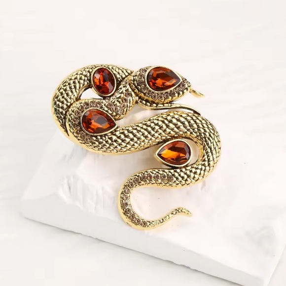 Serpenti Amber Couture Golden Vintage Crystals Brooch - Picture 2 of 4